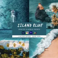 Preset Lightroom Island Blue dengan tone biru cerah dan tropical.