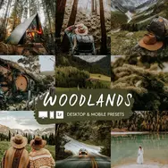 Preset Lightroom Woodlands dengan tone hutan hijau earthy dan cinematic.
